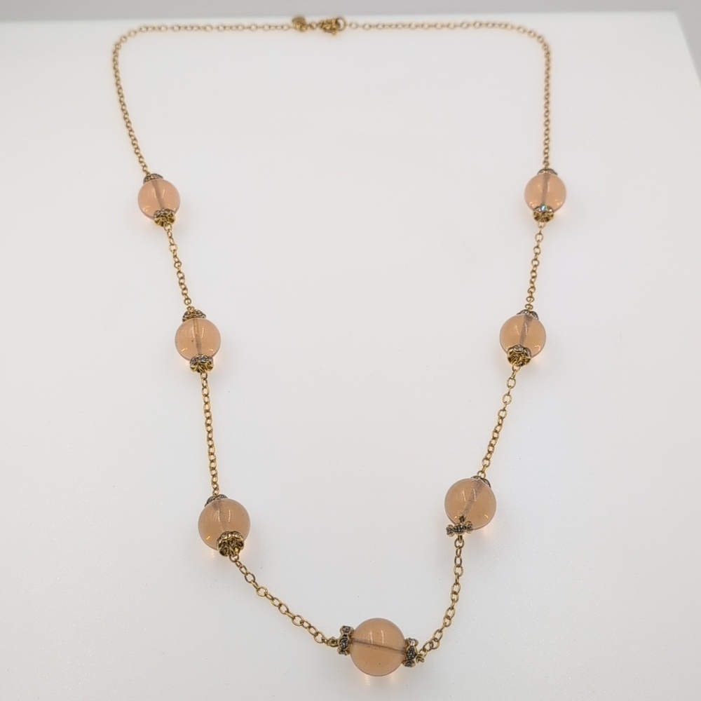 J Crew Gold Pink Glass Beads Multi Beaded Station Necklace 32 Inches